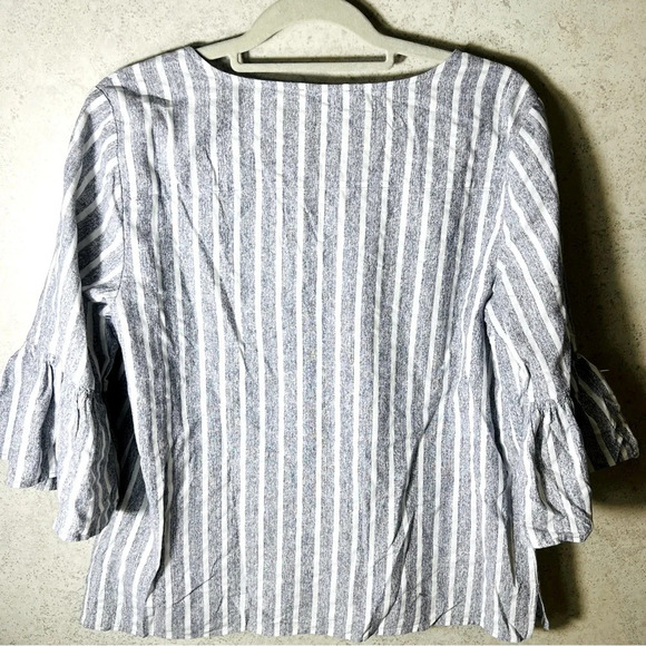 CALVIN KLEIN MEDIUM BOHO BEACH GREY WHITE STRIPPED BEACHY COASTAL INDIE BLOUSE - Picture 8 of 8